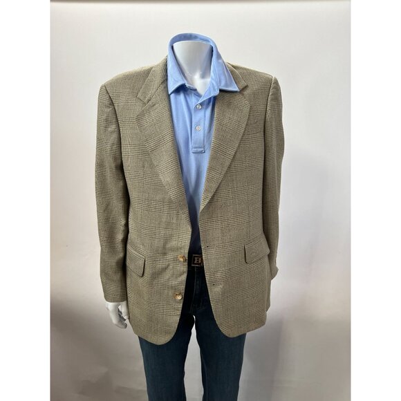 Oscar De La Renta Mens Vintage Beige Houndstooth Blazer 40R Two-Button Wool Blen - Picture 10 of 16